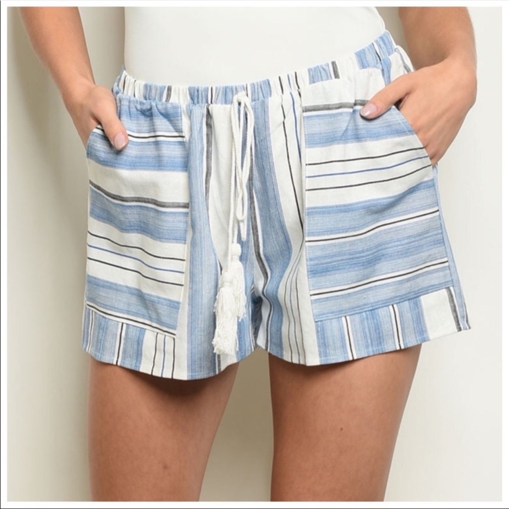Peach Love Light Blue Striped Shorts - Picture 2 of 3